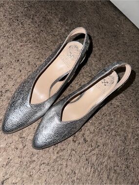 Vince Camuto Metallic Silver Pointed Slingback Flats